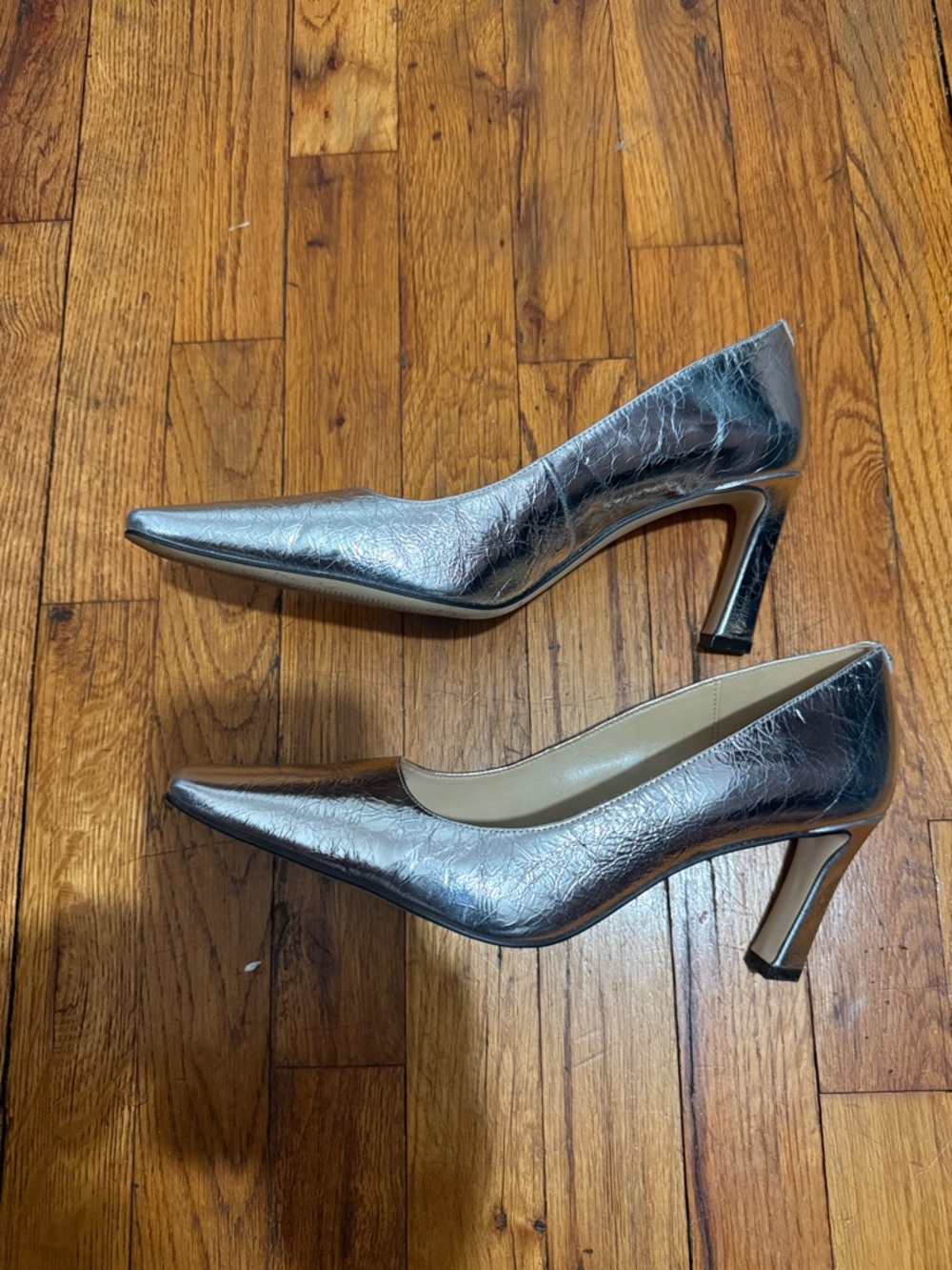 Michael Kors Metallic Silver Leather Square-Toe Pumps - Picture 4 of 6